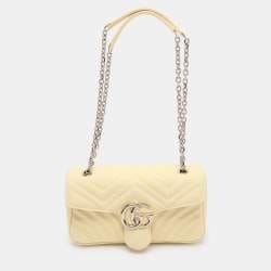 Gucci Yellow Denim Medium GG Marmont Shoulder Bag