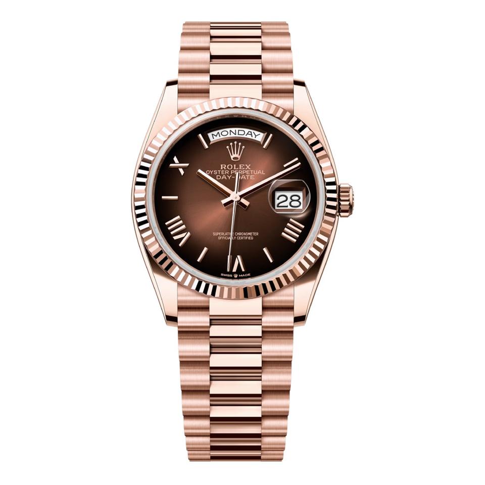 Rolex | Day-Date | 128235-0075 | 36 mm | Rose gold | Brown | Automatic