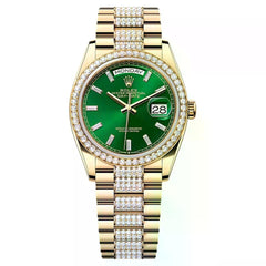 Rolex | Day-Date | 128348RBR-0079 | 36 mm | Yellow gold | Green | Automatic