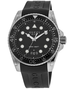 Gucci Dive Black Dial Rubber Strap Men's Watch YA136204B