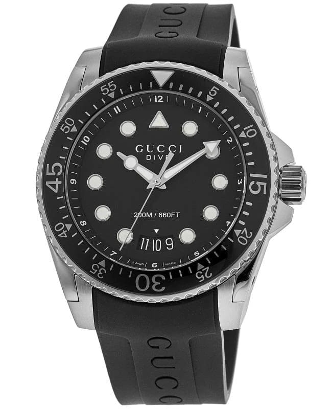 Gucci Dive Black Dial Rubber Strap Men's Watch YA136204B