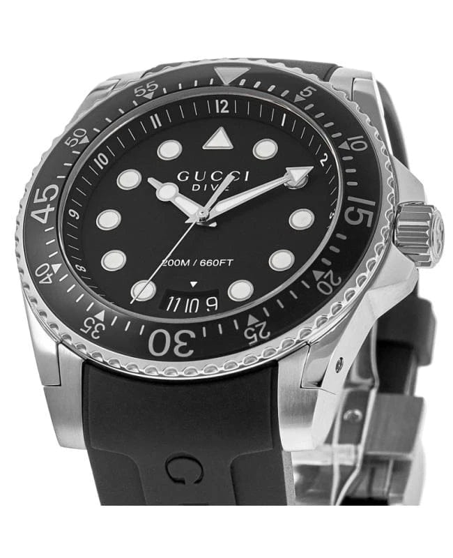 Gucci Dive Black Dial Rubber Strap Men's Watch YA136204B