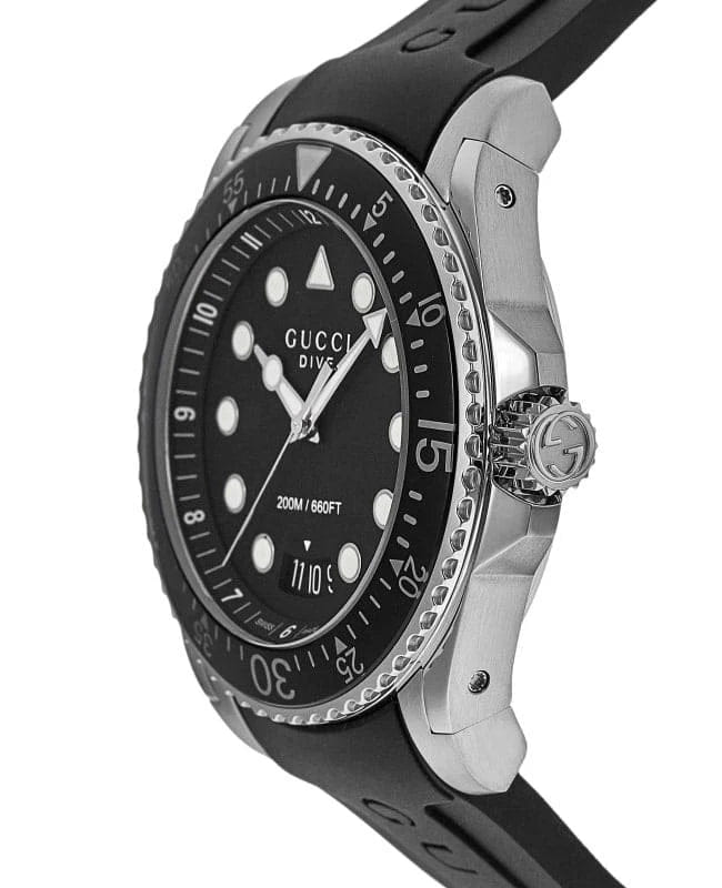 Gucci Dive Black Dial Rubber Strap Men's Watch YA136204B