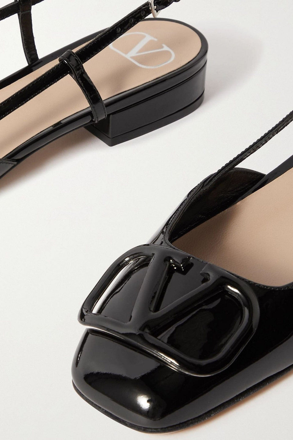 Valentino Garavani Vlogo Patent-Leather Slingback Flats Black Women's