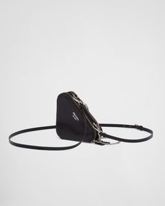 Triangular embellished satin and leather mini-pouch