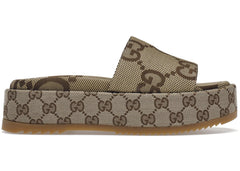 Gucci Angelina Platform 55Mm Sandal Camel Canvas