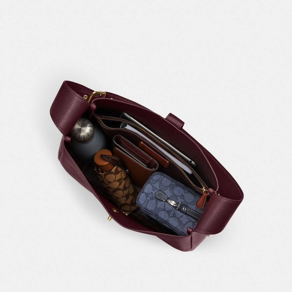 Coach Hadley Large Shoulder Bag Gold Dark Wine