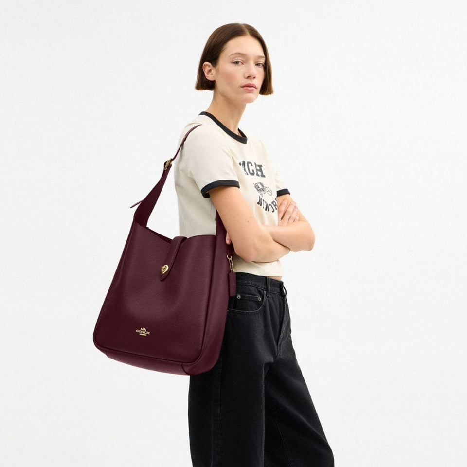 Coach Hadley Large Shoulder Bag Gold Dark Wine
