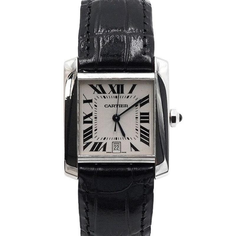 Cartier Tank Française18 K White Gold Tank Française Large Leather Band Men's Watch W5001156 AA58435