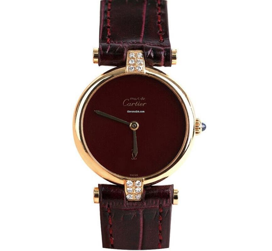 Cartier Round Burgundy Pin Buckle 24 MM Original Dial 7227108130