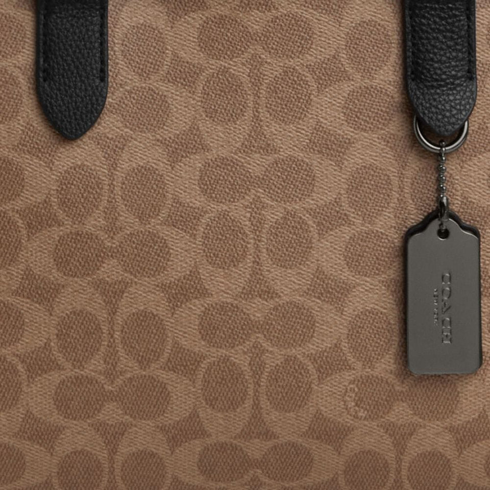 Coach Sullivan Portfolio Brief In Signature Canvas Gunmetal Tan Black