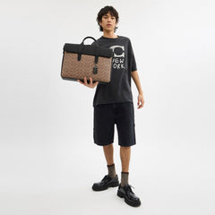 Coach Sullivan Portfolio Brief In Signature Canvas Gunmetal Tan Black
