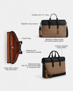 Coach Sullivan Portfolio Brief In Signature Canvas Gunmetal Tan Black