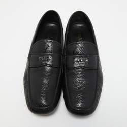 Prada Black Leather Slip On Loafers