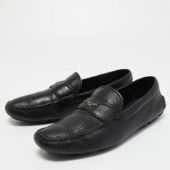 Prada Black Leather Slip On Loafers