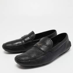 Prada Black Leather Slip On Loafers