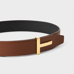 Plain Leather Reversible T Buckle Belt