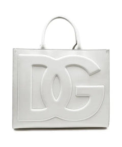 Luxury White Structured DG Logo Medium Tote Bag