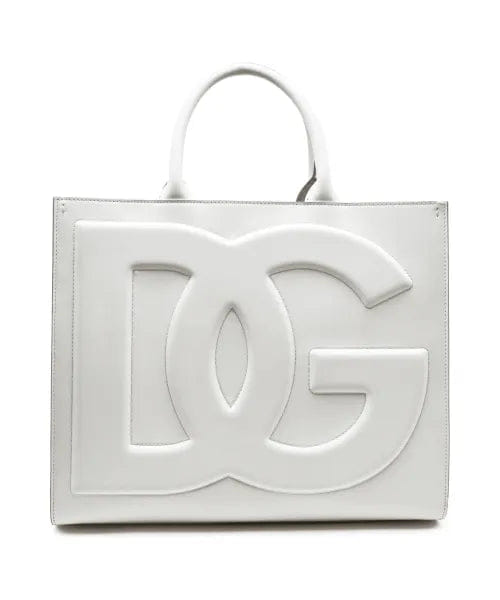 Luxury White Structured DG Logo Medium Tote Bag