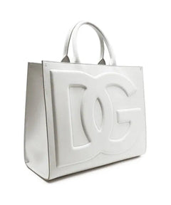 Luxury White Structured DG Logo Medium Tote Bag