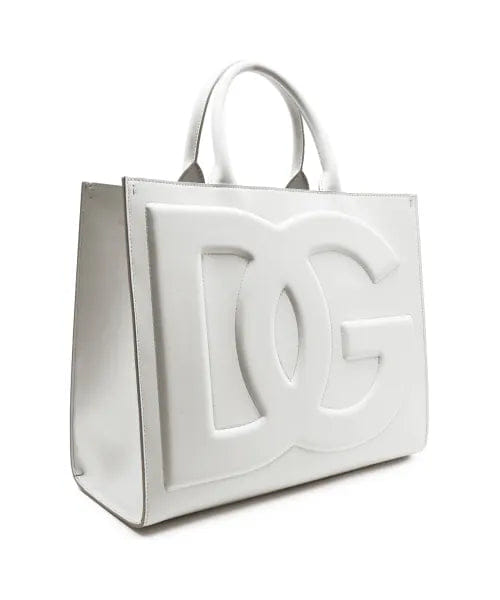 Luxury White Structured DG Logo Medium Tote Bag