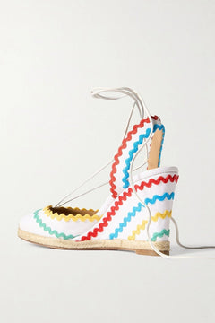 Aquazzura Ric Rac 85 Leather-Trimmed Raffia Wedge Espadrilles White Women's