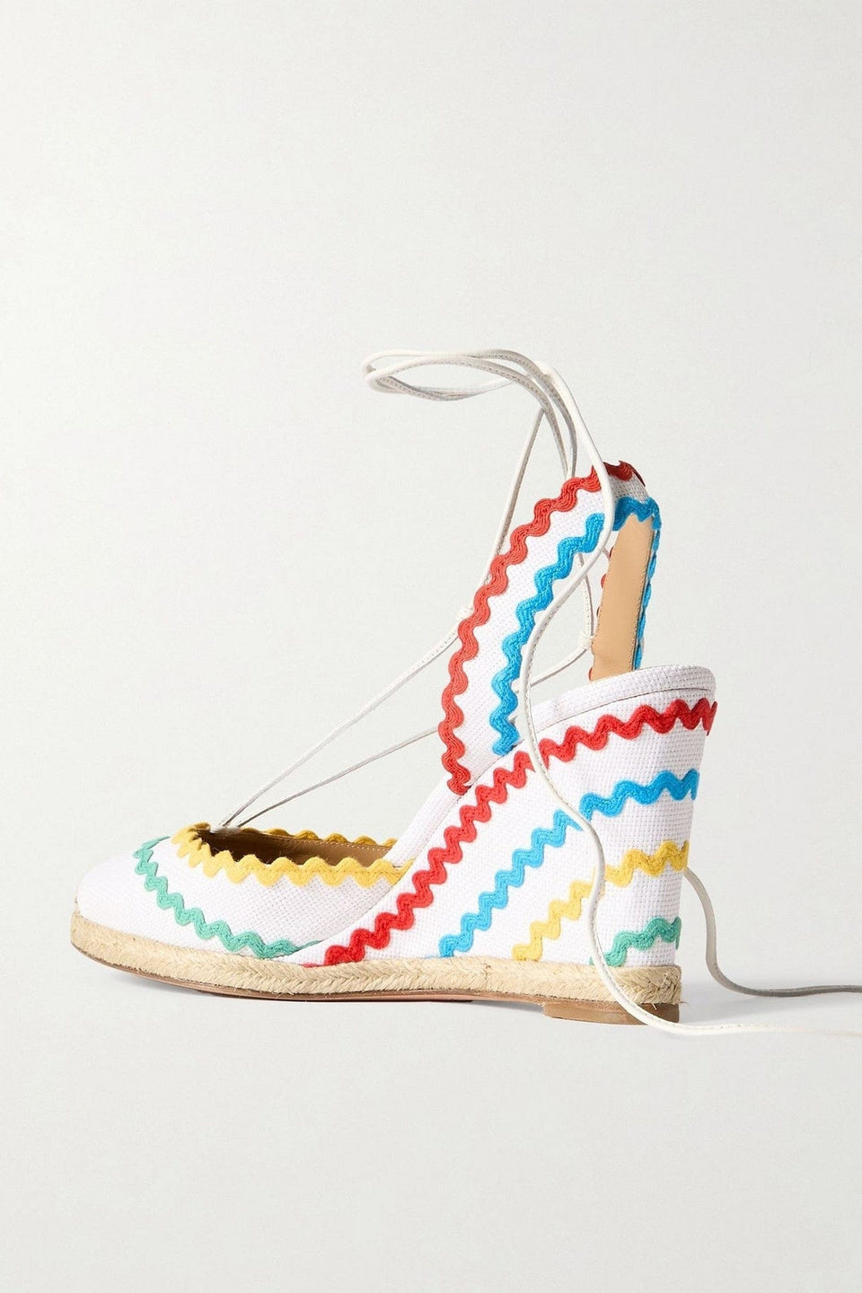 Aquazzura Ric Rac 85 Leather-Trimmed Raffia Wedge Espadrilles White Women's