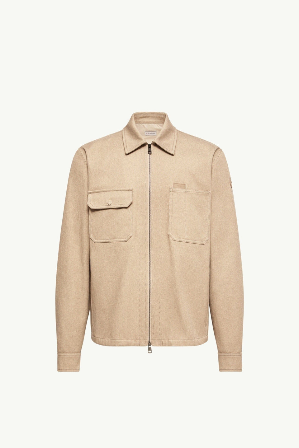 Moncler Leather Logo Cotton Shirt Jacket Beige Beige