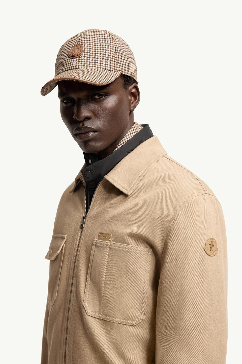 Moncler Leather Logo Cotton Shirt Jacket Beige Beige