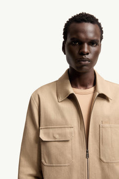 Moncler Leather Logo Cotton Shirt Jacket Beige Beige