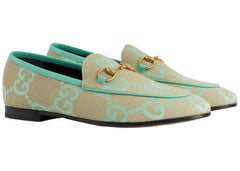 Gucci Jumbo Gg Jordaan Loafer Beige Mint Green Canvas