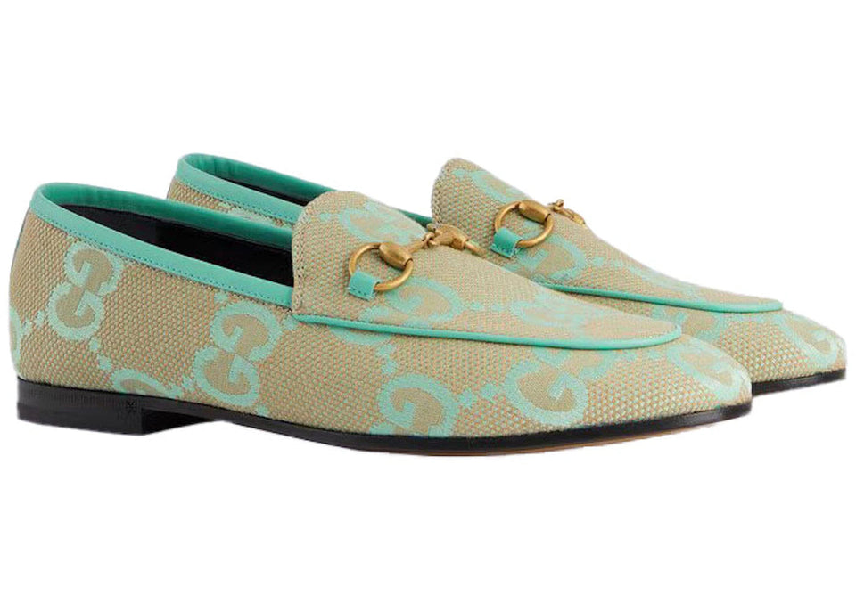 Gucci Jumbo Gg Jordaan Loafer Beige Mint Green Canvas