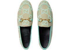 Gucci Jumbo Gg Jordaan Loafer Beige Mint Green Canvas
