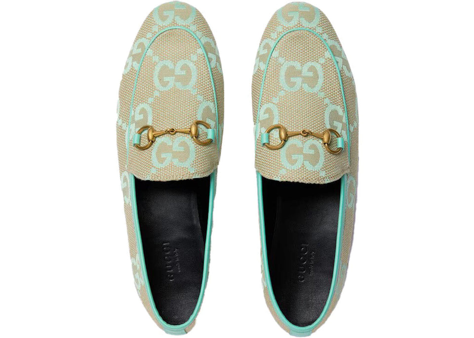 Gucci Jumbo Gg Jordaan Loafer Beige Mint Green Canvas