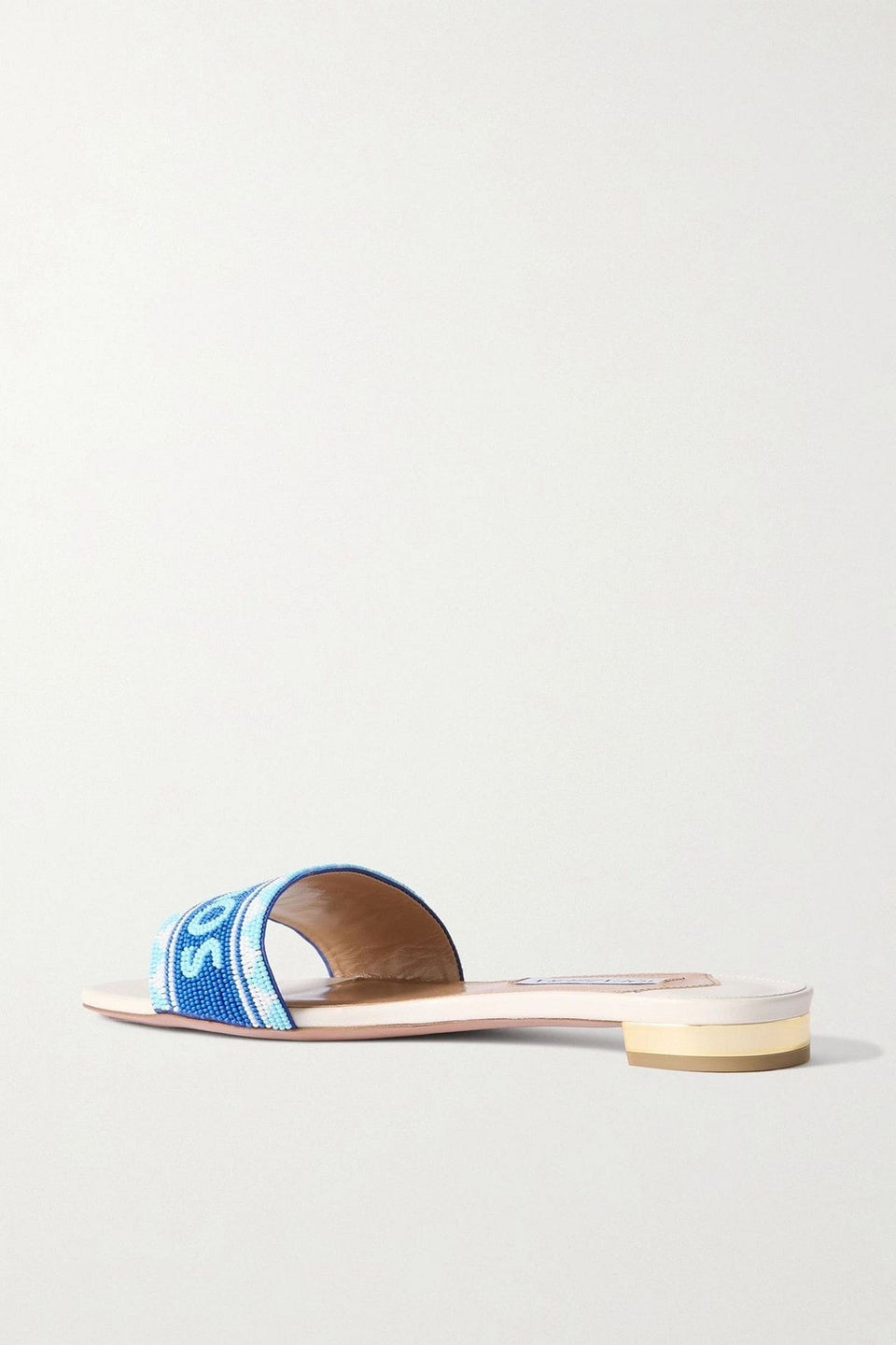 Aquazzura Mykonos Beaded Leather Slides White Women's