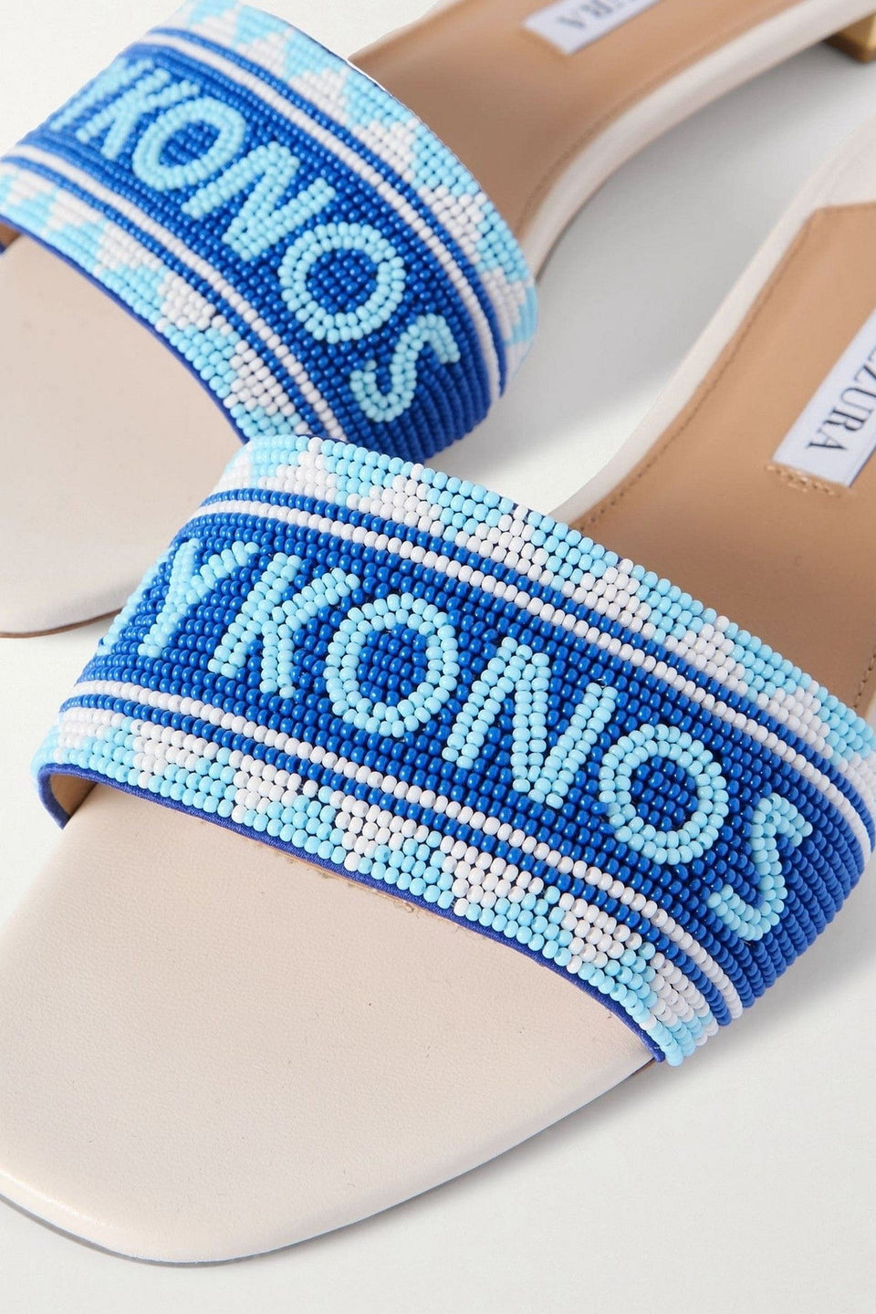 Aquazzura Mykonos Beaded Leather Slides White Women's