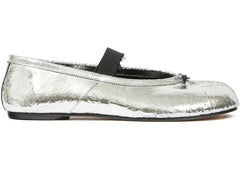 Maison Margiela Tabi Ballerina Flat Elastic Band Textured Silver Black Womens