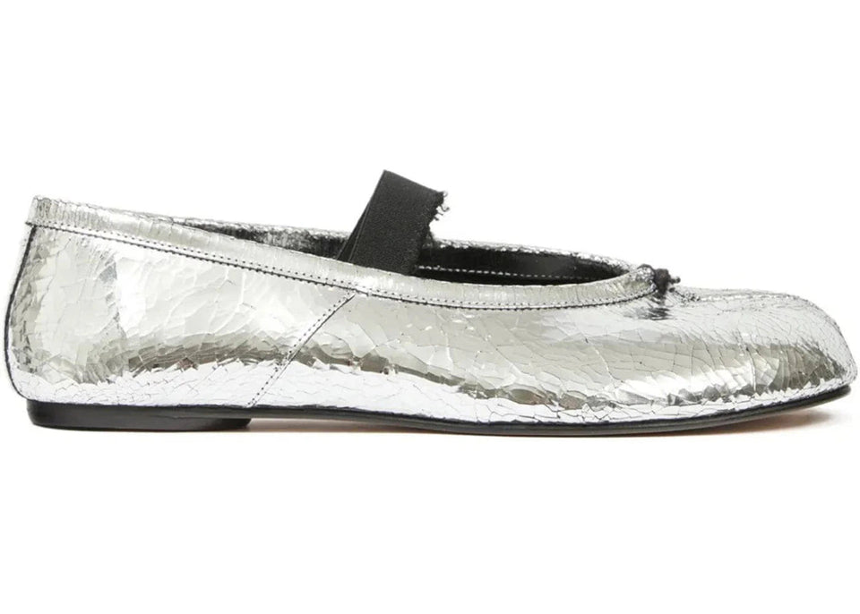 Maison Margiela Tabi Ballerina Flat Elastic Band Textured Silver Black Womens