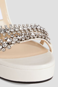 Jimmy Choo Bing 120 Crystal-Embellished Leather Wedge Sandals Ecru Women's