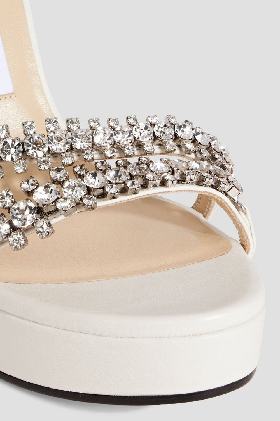 Jimmy Choo Bing 120 Crystal-Embellished Leather Wedge Sandals Ecru Women's