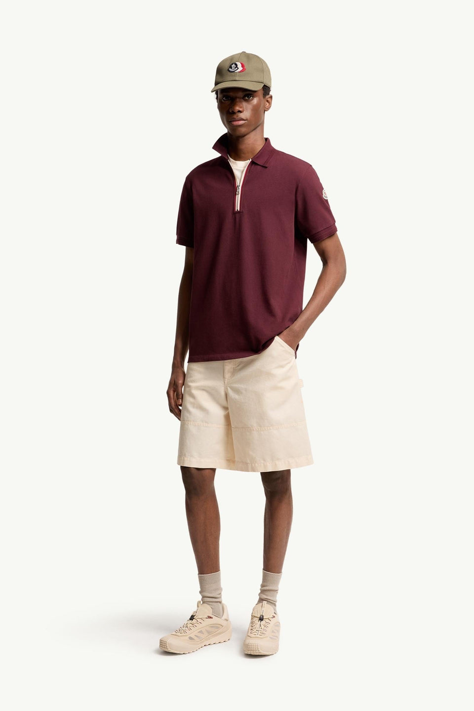 Moncler Tricolor-Trimmed Cotton Polo Shirt Dark Red Dark Red