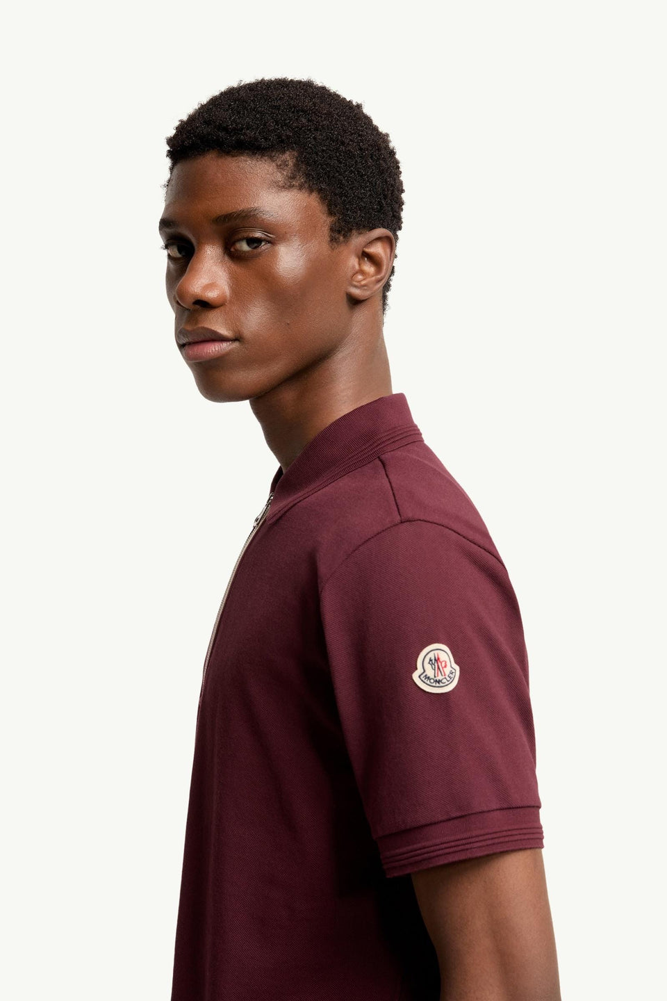 Moncler Tricolor-Trimmed Cotton Polo Shirt Dark Red Dark Red