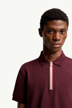 Moncler Tricolor-Trimmed Cotton Polo Shirt Dark Red Dark Red