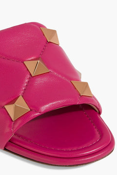 Valentino Garavani Roman Stud Quilted Leather Slides Magenta Women's