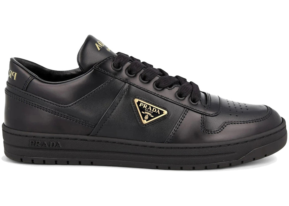 Prada Downtown Leather Low Top Sneakers Black Womens