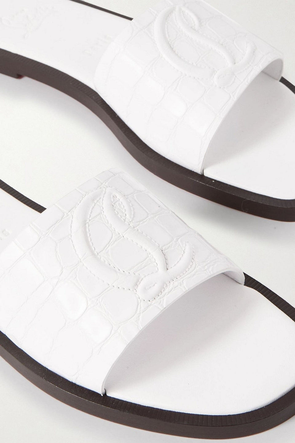 Christian Louboutin Cl Croc-Effect Patent-Leather Slides White Women's