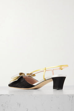 Valentino Garavani Bowow 45 Two-Tone Metallic Leather And Moir Slingback Pumps Black Women's