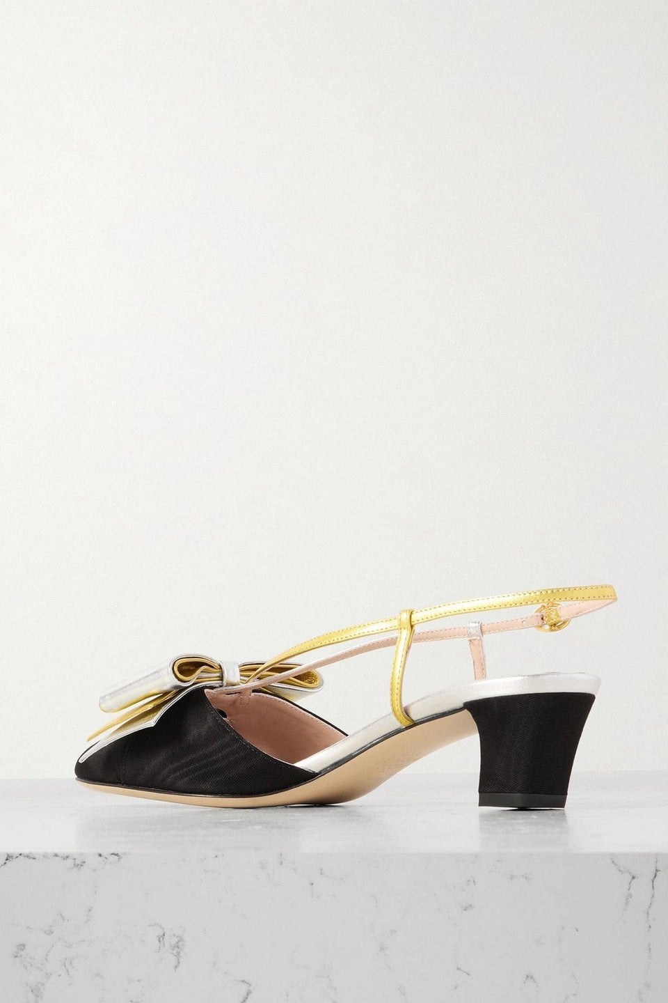 Valentino Garavani Bowow 45 Two-Tone Metallic Leather And Moir Slingback Pumps Black Women's
