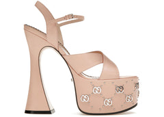 Gucci Interlocking G Leather Platform Sandals Pink Womens