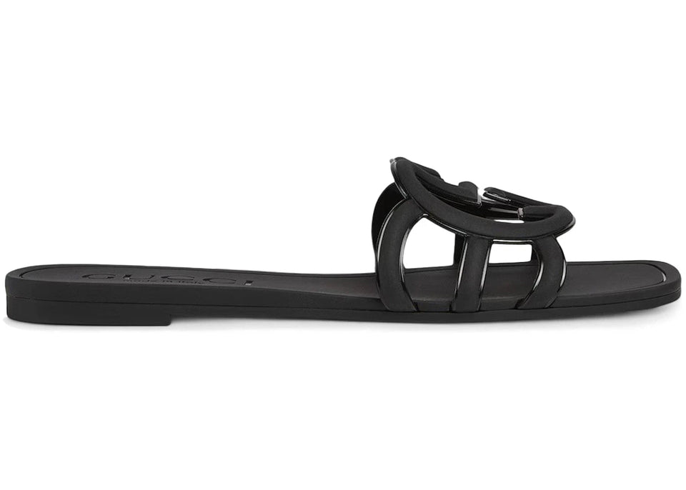 Gucci Interlocking G Slide Sandal Black Rubber Womens